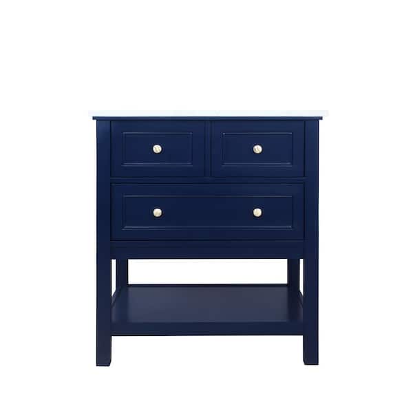 Unbranded Simply Living 30 in. W x 22 in. D x 34 in. H Bath Vanity in Blue with Carrara White Marble Top