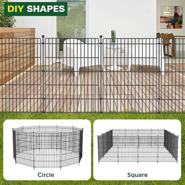 Justincity No Dig Garden Fence with Gate 7 in. Decorative Metal 
