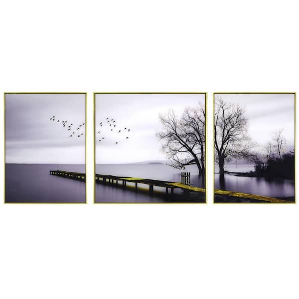 Unbranded "Lonely Autumn" Glass Framed Wall Decorate Art Print (3 pcs) 32 in. x 32 in.