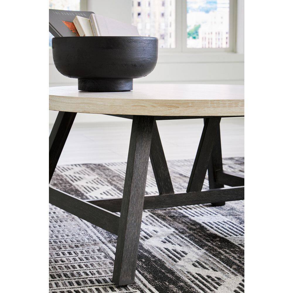 Modern Black and White Round Table Set with Wood Grain