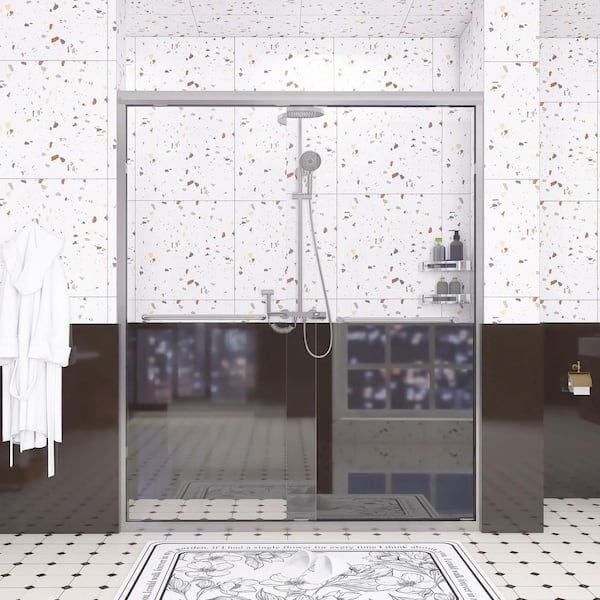 56-60 in. W x 72. in. H Double Sliding Framed Shower Door in Brushed Nickel with Clear Tempered Glass