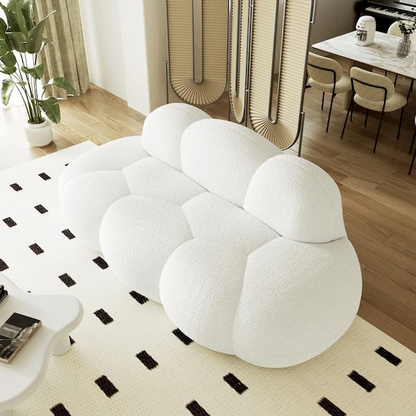 90 in. Armless Plush Fabric Memory Foam Modern Curved 3 Seater Sofa, Cozy Leisure Boneless Couch in White, No Assembly