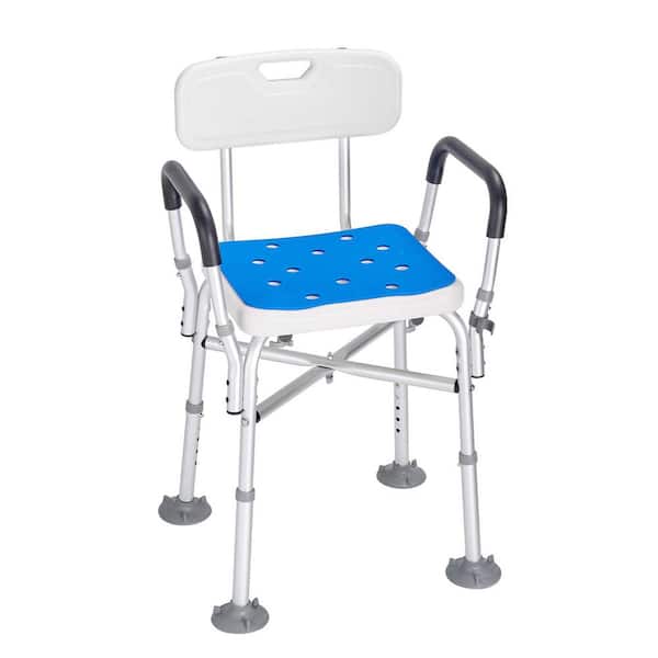 VEVOR Shower Chair Seat with Padded Arms and Back Shower Stool Shower Chair Adjustable Height 15.7 in. W, White Free-standing