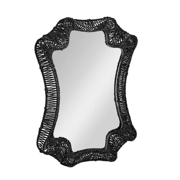 Storied Home 28.35 in. W x 37.8 in. H Handwoven Cattail Black Wall Mirror