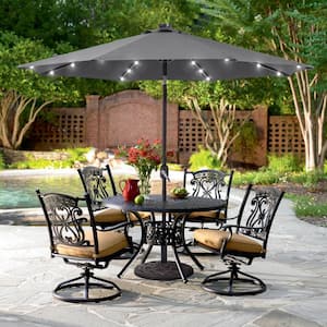 9 ft. Market Solar Lighted LED and Tilt Button Outdoor Table Patio Umbrella, UV-Resistant Canopy in Anthracite
