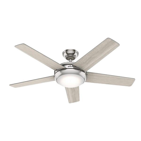 Hunter Barton 52 In Led Indoor Brushed Nickel Ceiling Fan With Light And Remote Control 59654 The Home Depot