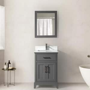 Genoa 24 in. W x 22 in. D x 36 in. H Bath Vanity in Grey with Engineered Marble Top in White with Basin and Mirror