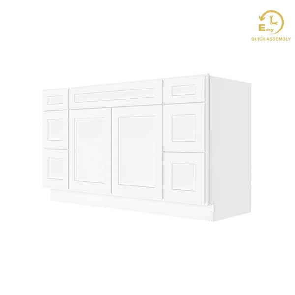 RoomyLife Easy-DIY Combo Bases - 2-Drawer Stack 60 in. W x 21 in. D x 34.5 in. H Bath Vanity Cabinet without Top in Shaker White