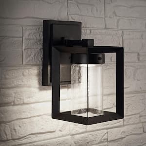 Nate Medium 9.7 in. Black Integrated LED Outdoor Hardwired Modern Cube Bubble Glass/Metal Sconce