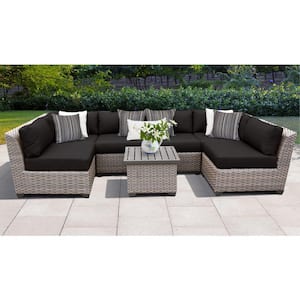 Florence 7-Piece Wicker Outdoor Sectional Seating Group with Black Cushions
