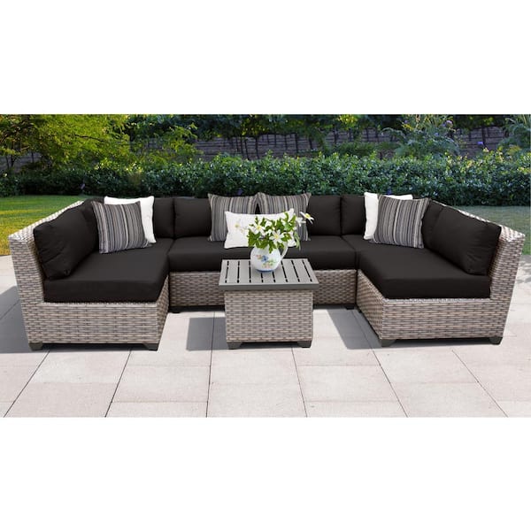TK CLASSICS Florence 7-Piece Wicker Outdoor Sectional Seating Group with Black Cushions
