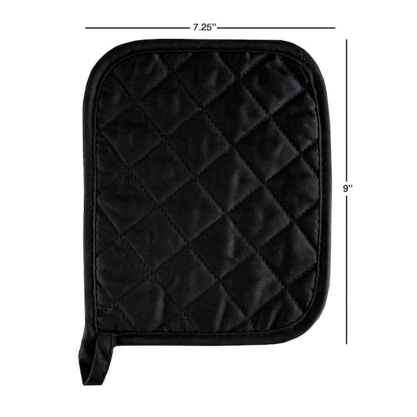 Lavish Home 69-12-B Quilted & Heat Resistant Pot Holder Set with Silicone Grip, Black - Set of 2