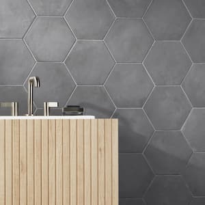Dash Charcoal Black 8.5 in. x 9.84 in. Matte Hexagon Porcelain Floor and Wall Tile (12.66 sq. ft./Case)