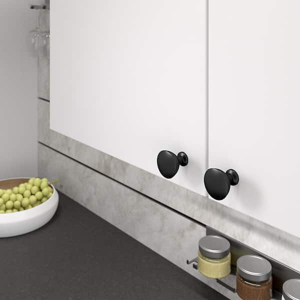 Acadia Collection 1-5/16 in. (34 mm) Modern Matte Black Round Cabinet Knob