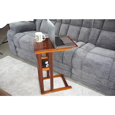 19 in. W Mahogany 26.5 in. H Rectangle Acacia Wood C-Table with Storage Tray
