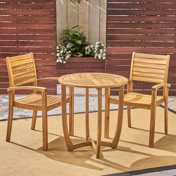 Noble House Waverly Teak Brown 3-Piece Wood Outdoor Bistro Set