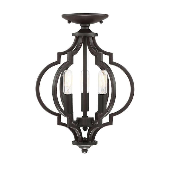 TUXEDO PARK LIGHTING 11 in. W x 16 in. H, 3-Light Ceiling Light in Oil Rubbed Bronze Semi- Flush Mount