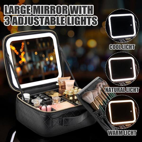 Lynzavix Light Gold Adjustable LED Light Makeup Train Case with