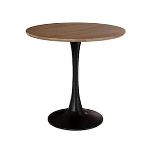 31.50 in. Black Modern Round Outdoor Coffee Table with MDF Tabletop, Metal Base