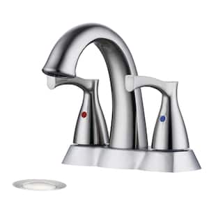 4 in. Centerset Double Handle High Arc Bathroom Faucet with Pop-up Drain Kit Included Brass Sink Taps in Brushed Nickel