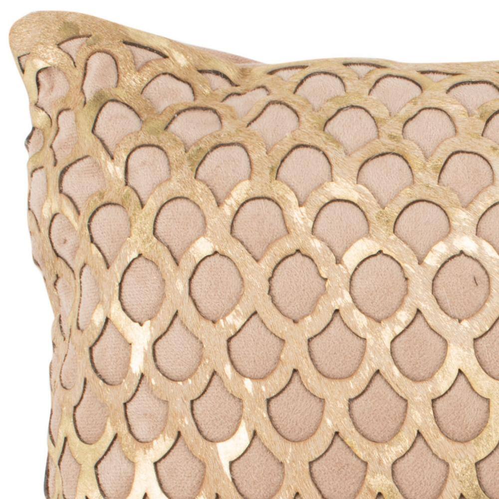 Beige and Gold Cowhide Square Throw Pillow