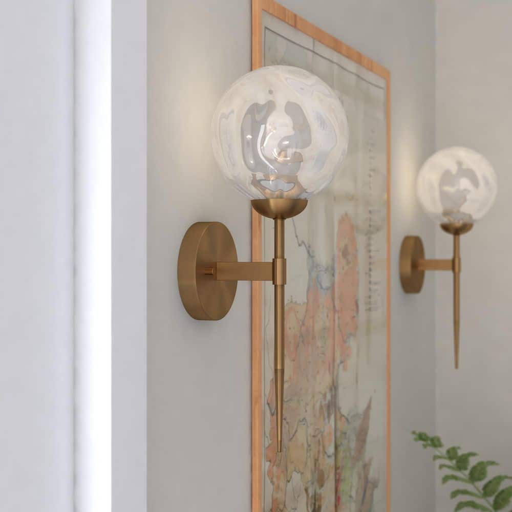 Olson 1-Light Brass Mid-Century Modern Wall Sconce Clear Globe Glass price history on PriceWatchPro