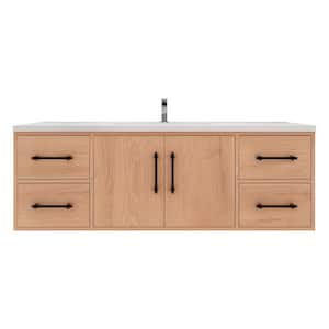 Victoria 59 in. W x 20 in. D x 22 in. H Single Sink Floating Bath Vanity in Red Oak with White Acrylic Top