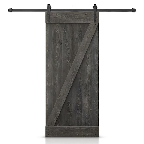 CALHOME Z Series 20 in. x 84 in. Carbon Gray Stained DIY Knotty Pine Wood Interior Sliding Barn Door with Hardware Kit