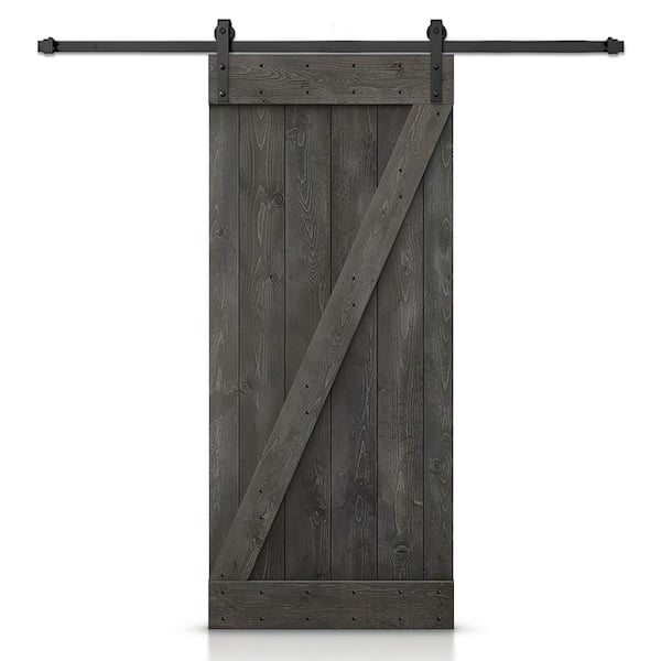CALHOME Z Series 32 in. x 84 in. Carbon Gray Stained DIY Knotty Pine Wood Interior Sliding Barn Door with Hardware Kit