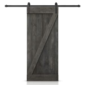 38 in. x 84 in. Z-Series Carbon Gray DIY Knotty Pine Wood Interior Sliding Barn Door with Hardware Kit