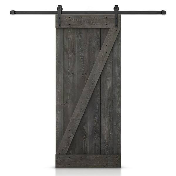 CALHOME Z Series 40 in. x 84 in. Carbon Gray Stained DIY Knotty Pine Wood Interior Sliding Barn Door with Hardware Kit