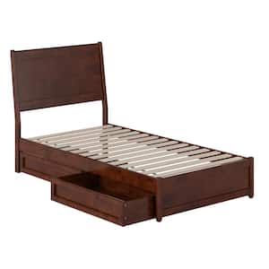 Casanova Walnut Brown Solid Wood Frame Twin Platform Bed with Panel Footboard and Storage Drawers