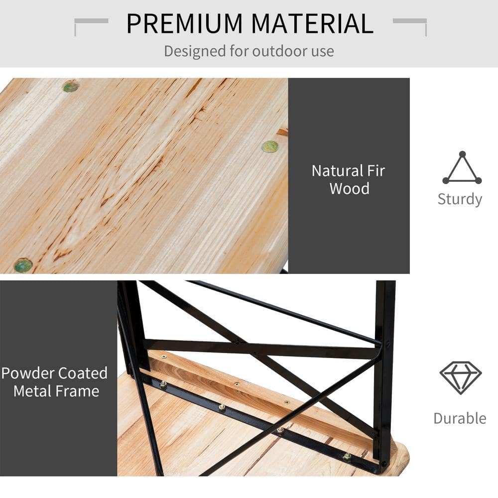 Natural Fir and Black Steel 6' Folding Picnic Table Set
