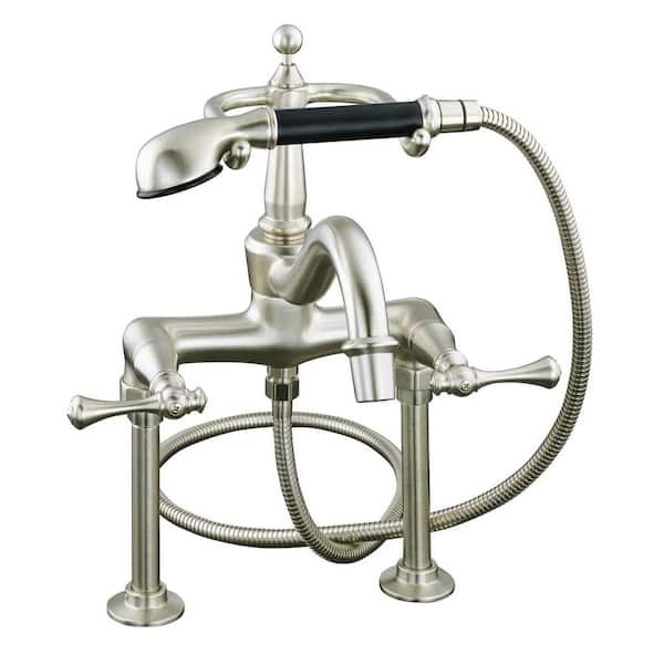 KOHLER Revival 2-Handle Claw Foot Tub Faucet with Hand Shower in Vibrant Brushed Nickel