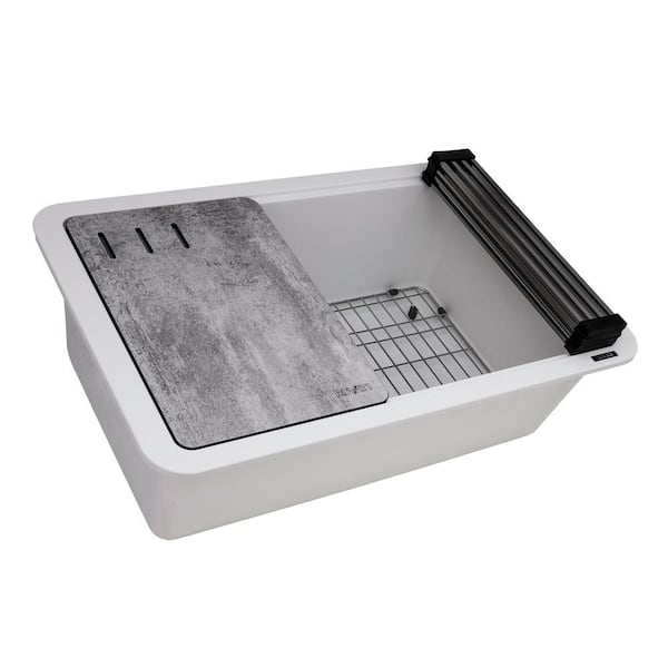 EpiStage 30 in. Undermount Single Bowl Matte Workstation Kitchen Sink in White Granite Quartz Composite