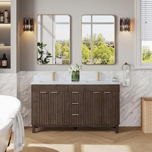 Palos 60 in. W x 22 in. D x 33.9 in. H Double Sink Bath Vanity in Spruce Antique Brown with White GRain Stone Top