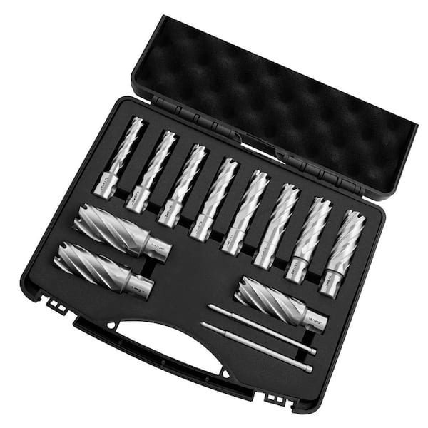 Annular Cutter Set, HSS Universal Shank Drill Bits 7/16-1-1/16 in. Dia, 2 in. Cutting Depth, 13-Piece with Pilot Pins