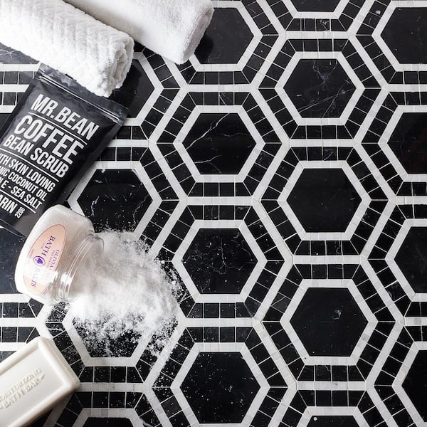 Zeta Nero 10-3/4 in. x 12-1/4 in. Polished Marble Mosaic Tile (0.91 sq. ft./ sheet)
