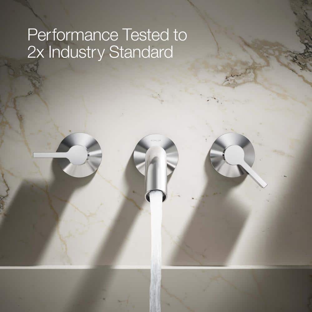Polished Chrome Wall-Mount Bathroom Sink Faucet with Ceramic Handles