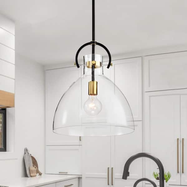 Essence 1-Light Oil Rubbed Bronze and Antique Gold Modern Pendant with Bowl Shaped Clear Glass Shade