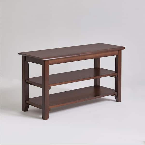 Zane 16.54 in. H x 31.50 in. W Brown Rubber Wood Shoe Storage Bench with 2-Tier Shelves
