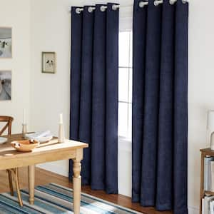 Lustre Navy Solid Woven Room Darkening Grommet Top Curtain, 52 in. W x 84 in. L (Set of 2)