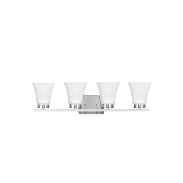 Generation Lighting Bayfield 27.5 in. 4-Light Brushed Nickel Contemporary Wall Bathroom Vanity Light with Satin Etched Glass Shades