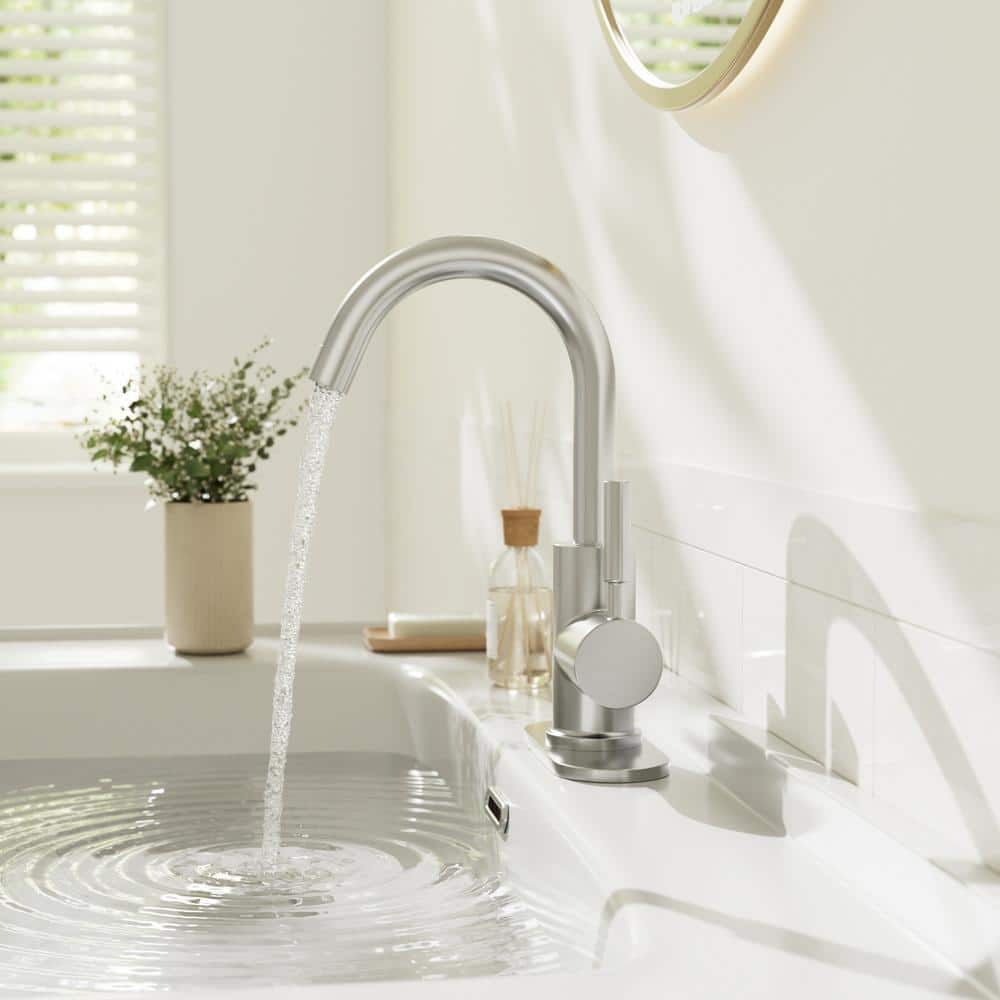Brushed Nickel Single-Handle Bathroom Faucet with Metal Drain