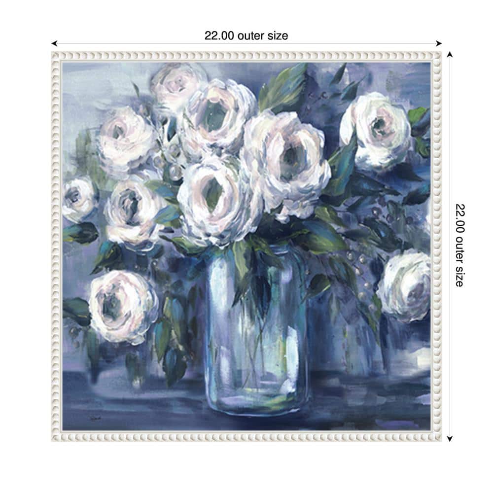 Indigo and White Floral Canvas Print with Sylvie White Frame