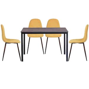 Brandt Scargill Yellow 5 Pieces Rectangle Walnut MDF Top Dining Table Chair Set With 4 Upholstered Dining Chair