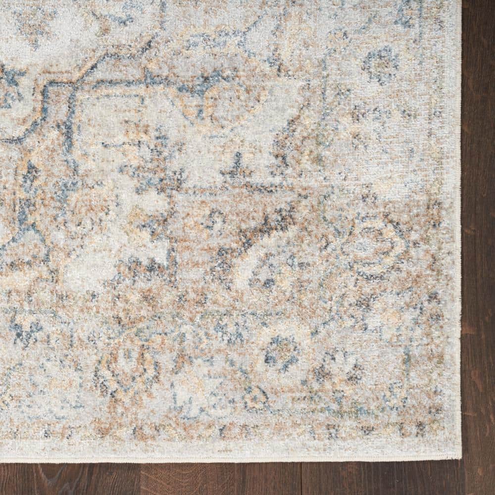 Silver Grey Medallion Low Pile Washable Area Rug