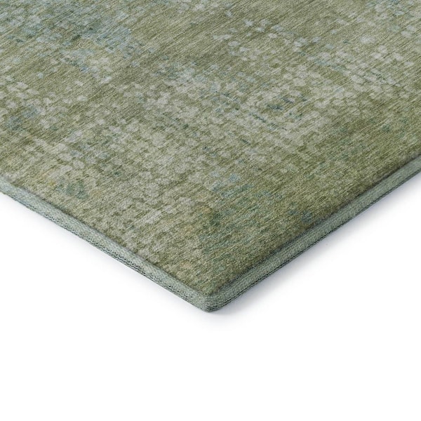 Mayfield Premium Machine Washable Abstract AMF2087 Green 2 ft. x 7 ft. Runner Rug