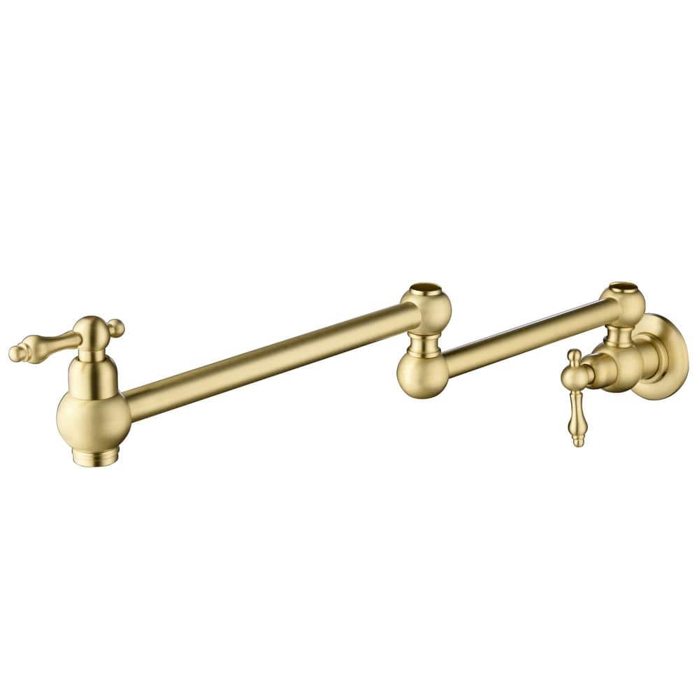 Wall Mounted Pot Filler with Double Handle in Brushed Gold