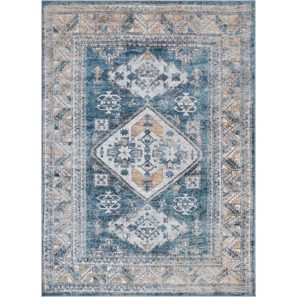 Lotus Habra Light Blue Vintage Medallion Oriental 5 ft. 3 in. x 7 ft. 3 in. Machine Washable Area Rug price history on PriceWatchPro
